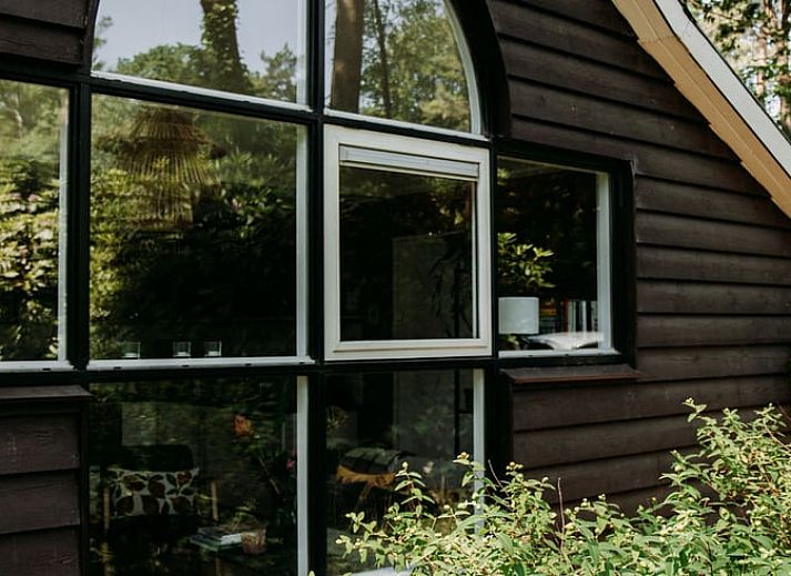 Lichte zithoek in vakantiehuis in Lochem met uitzicht op het groene bos.
