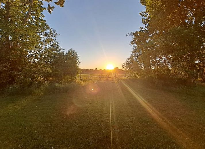 Sfeervolle slaapkamer in Vakantiehuisje in Lochem met uitzicht op de Achterhoekse velden, Gelderland.