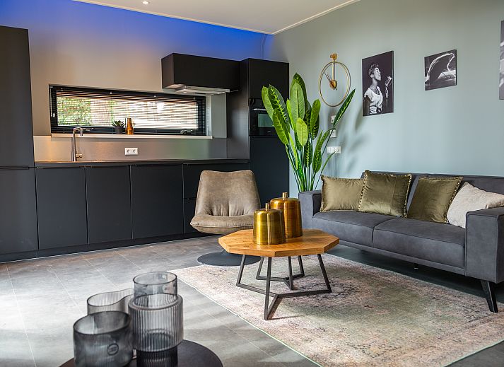 Veranda of Chalet in Lochem with garden furniture, located in the beautiful Achterhoek, Gelderland.