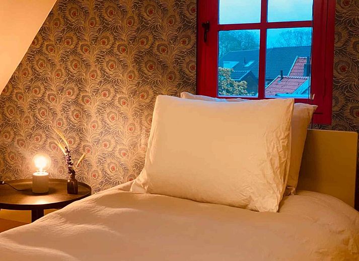 View from the window of vacation home DG1292 in Doesburg, Achterhoek, with historic roofs.