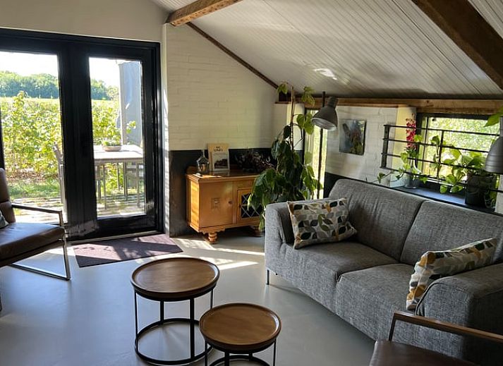 Stylish interior of Holiday Home in Zutphen, Achterhoek, Gelderland with cozy sitting area and dining area.
