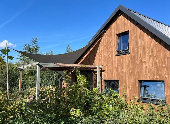 Modern kitchen in Holiday Home in Zutphen, Achterhoek, Gelderland with stylish decor and unique tile wall.