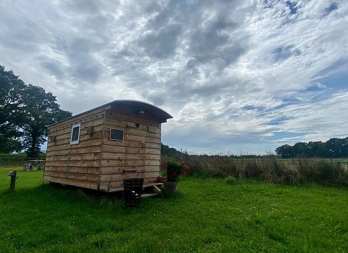 Teich am Ferienhaus in Beltrum mit Blick auf gruene Felder in der Achterhoek.