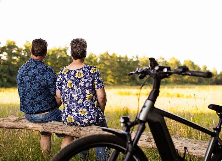 Stijlvolle badkamer in Vakantiehuisje in Neede, Achterhoek, met moderne wastafel en spiegel.