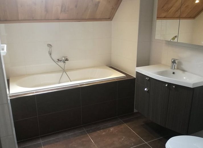 Gezellige woonkamer in Vakantiehuis in Gaanderen, Achterhoek, Gelderland, met comfortabele zithoek en houten plafond.