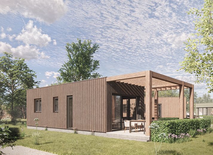 Chalet in Olburgen met moderne veranda, gelegen in de groene Achterhoek, Gelderland.