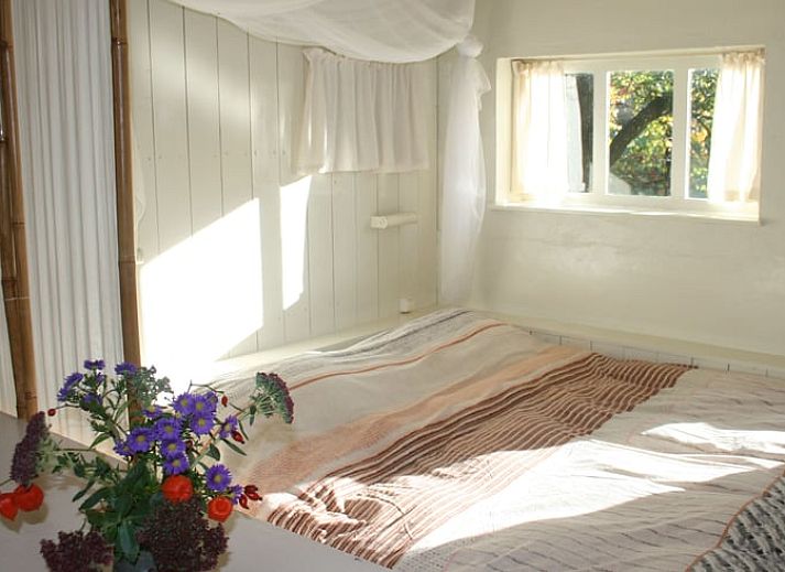 Rustieke tuin bij Vakantiehuis in Voorst Oude IJsselstreek, Achterhoek, Gelderland met picknicktafel en groene omgeving.