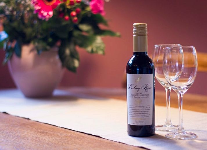 Stijlvolle woonkamer met groene bank in Vakantiehuisje in Joppe, Achterhoek, Gelderland.