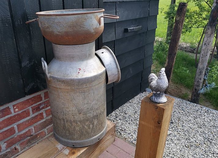 Gemuetlicher Innenbereich des Ferienhauses in Winterswijk Corle, gelegen in Achterhoek, Gelderland, mit Holzinterieur und Blick auf die Terrasse.