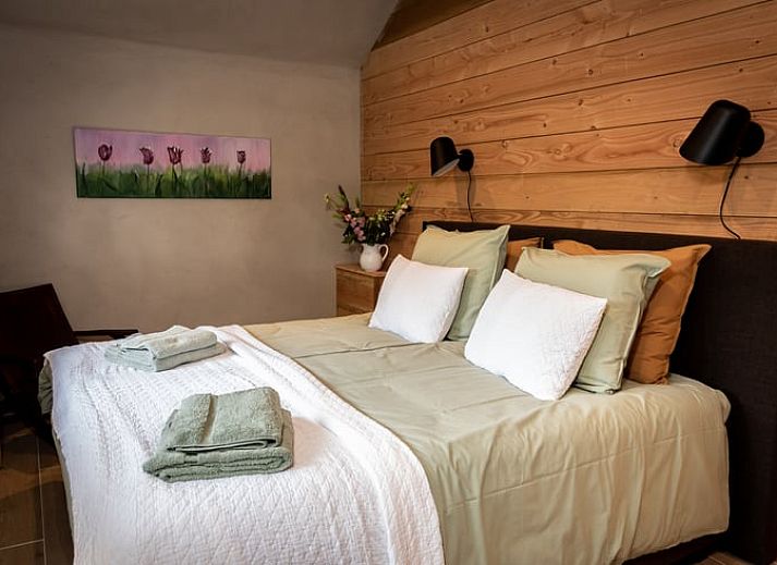 Charmant exterieur van Huisje in Empe, vakantieverblijf in Gelderland, omgeven door bomen.