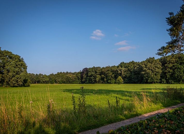Ruime zithoek in Huisje in Empe, vakantiehuis Gelderse vallei, met uitzicht op de tuin.