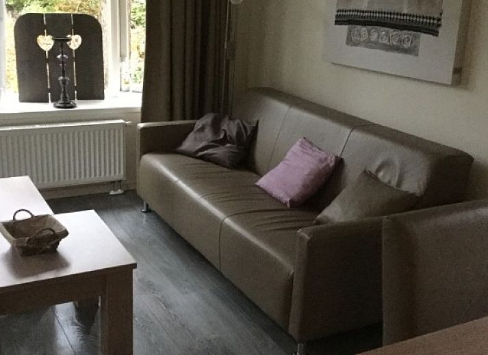 Cozy living room in chalet Vlinderhof, Beekbergen, Veluwe with comfortable seating area and views of nature.