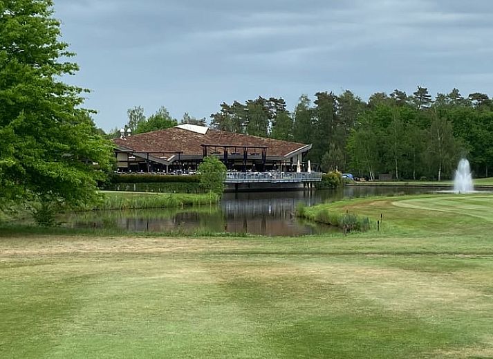 Essecke im Ferienhaus in Beekbergen, Veluwe, mit Holzinterieur und Blick auf die Natur von Gelderland.