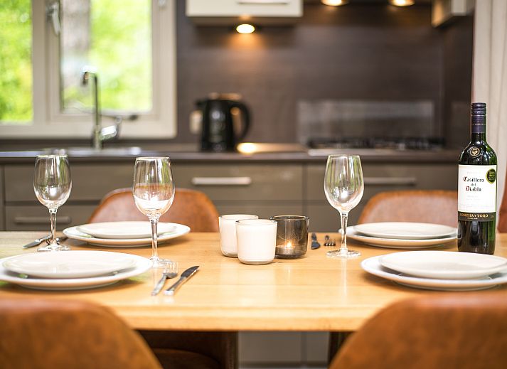 Gezellige zithoek met open haard in Heideheuvel bungalow, Beekbergen, Veluwe.