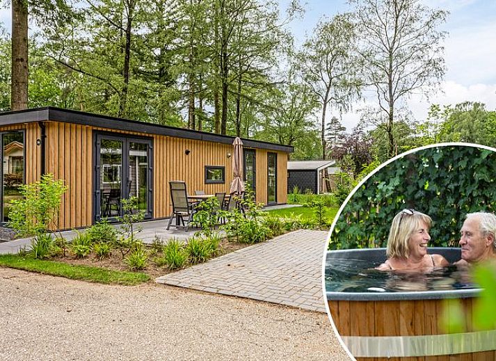 Modul Holz 4 Personen Wellness in Ede, Veluwe, Ferienwohnung mit Whirlpool, umgeben von Natur.