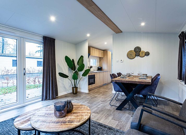 Stylish kitchen in Luna vacation home, Ede, Veluwe, with wooden cabinets and appliances.