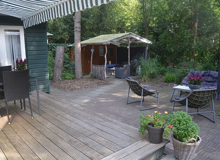 Gezellige woonkamer van Vakantiehuis in Emst met uitzicht op de tuin, Veluwe, Gelderland.