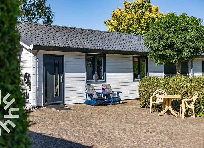 Vakantiehuis DG1560 in Ermelo, Veluwe, Gelderland met zonnig terras en comfortabele stoelen omgeven door groene natuur.
