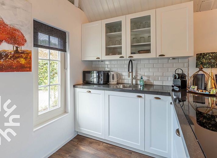 Moderne badkamer in vakantiehuis DG851 in Ermelo, Veluwe met douche en wastafel.