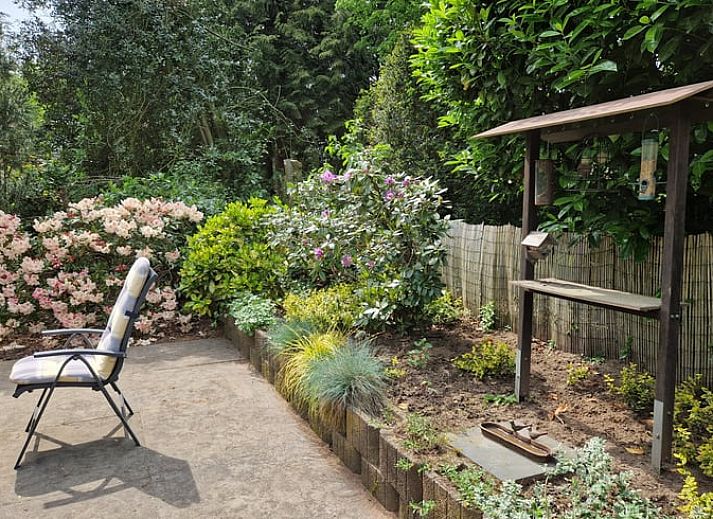 Cozy living room in a cottage in Ermelo, Veluwe, with comfortable sofas and views of the green countryside of Gelderland.