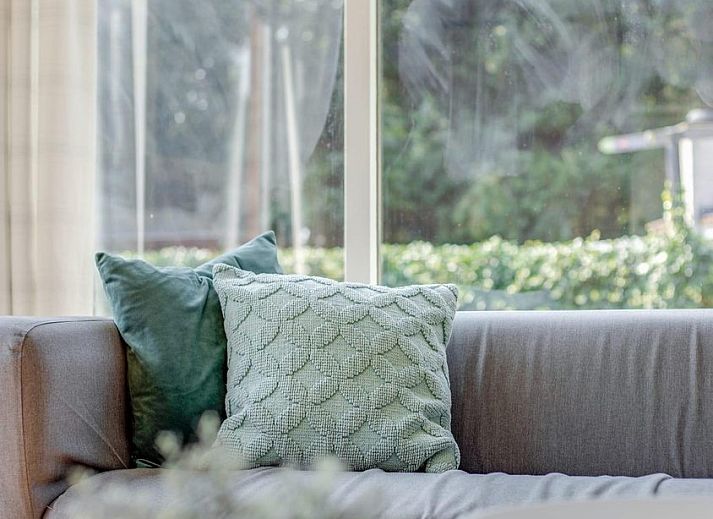 Gemuetliche Terrasse am Ferienhaus Tiny Lodge in Harderwijk, Veluwe, Gelderland mit Liegestuehlen und Esstisch.