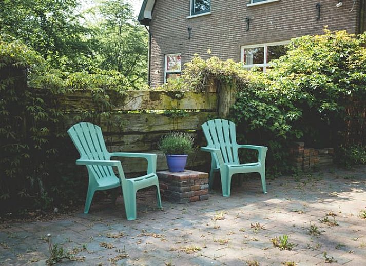 Stijlvolle zithoek in Vakantiehuisje in Hoenderloo, Veluwe, met een warme en gastvrije ambiance.