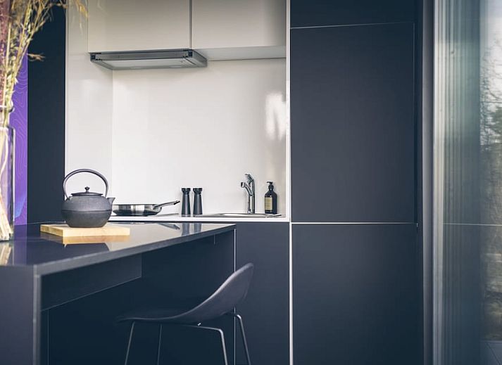 Moderne binnenruimte van Outdoor Suite in Hoenderloo, Veluwe. Geniet van het uitzicht op de natuur vanuit deze stijlvolle vakantiewoning.