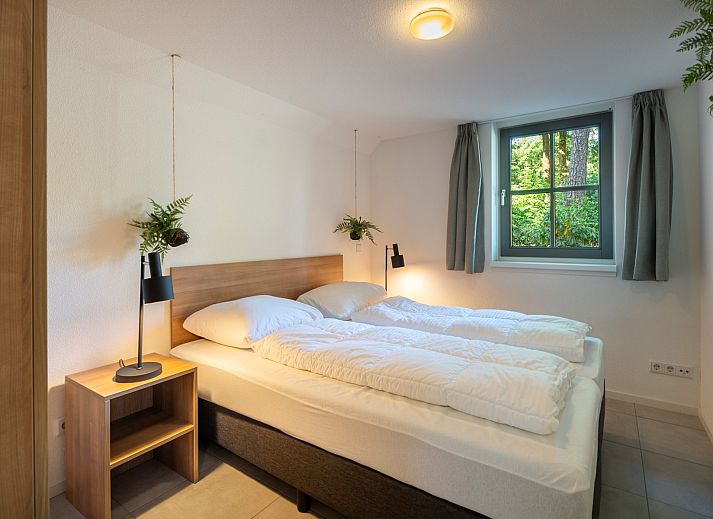 View from the living room to the green terrace of Holiday home Sprielderbosch 5 De Bosuil on the Veluwe.
