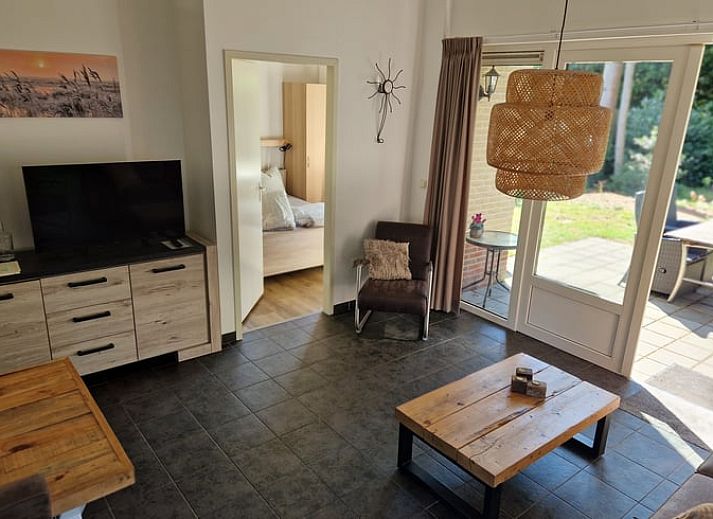 Cozy table set on terrace of vacation home in Putten, Veluwe, Gelderland.