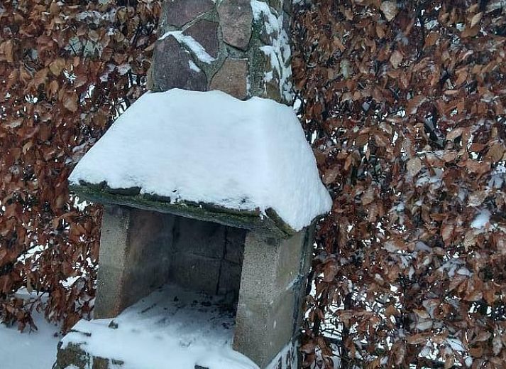 Eingang zum Ferienhaus in Putten, Veluwe, Gelderland mit charmanter blauer Tuer und laendlichem Ambiente.