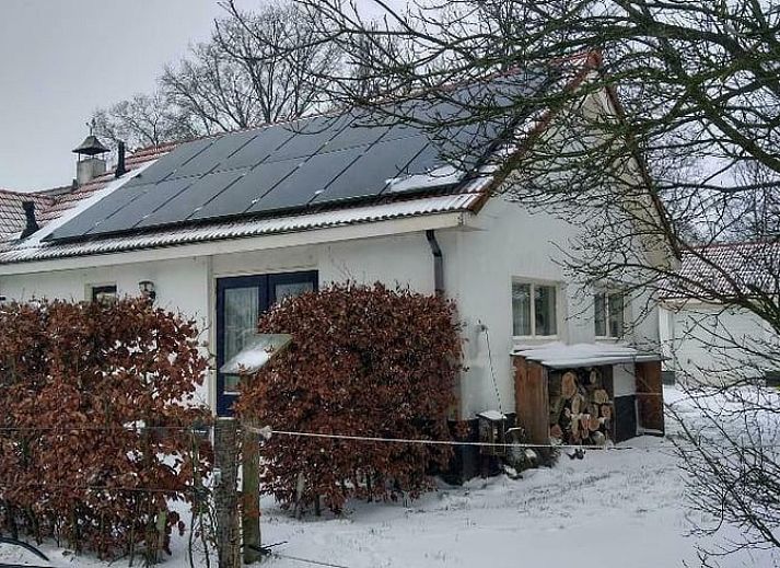 Eingang zum Ferienhaus in Putten, Veluwe, Gelderland mit charmanter blauer Tuer und laendlichem Ambiente.
