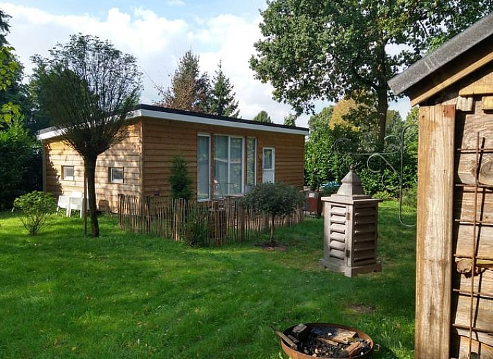 Geniessen Sie die Ruhe auf der Terrasse des Ferienhauses in Voorthuizen, das in der gruenen Umgebung der Veluwe in Gelderland liegt.