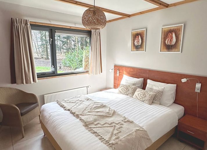 Gemuetliches Wohnzimmer im Ferienhaus in Voorthuizen mit Blick auf die Waelder der Veluwe.