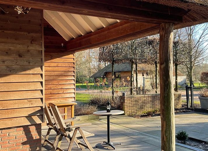 Vakantiehuis in Vaassen met rieten dak, omgeven door natuur op de Veluwe, Gelderland.
