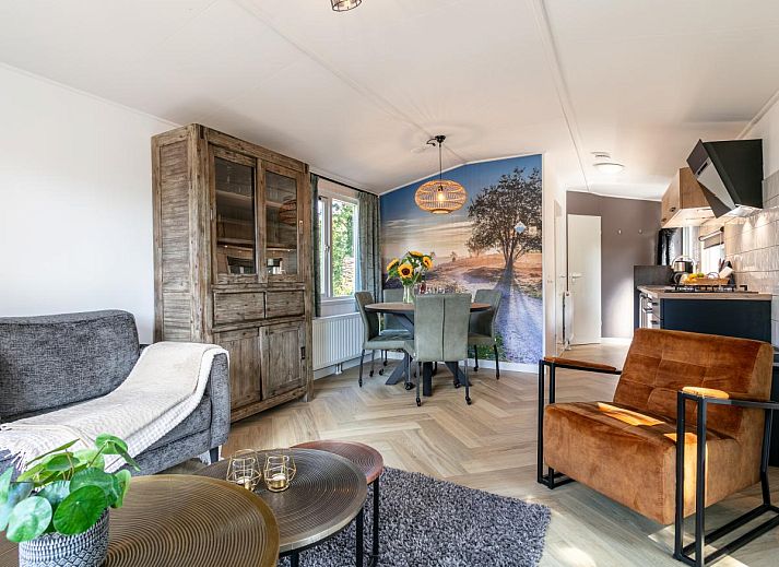 Comfortable sitting area in De Tortelduif chalet, Hulshorst, Veluwe.