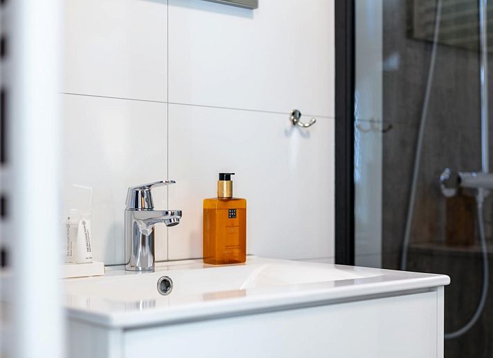 Dining table with sunflowers in The Tortelduif chalet, Hulshorst, Veluwe.