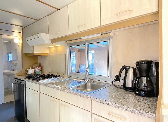 Chalet Eekhoorn in Hulshorst surrounded by flowering bushes on the Veluwe in Gelderland.