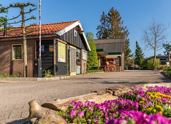 Bedroom with single bed in chalet Eekhoorn, Hulshorst, Veluwe, Gelderland.