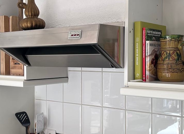 Groene planten en boekenplank in Vakantiehuisje in Otterlo, Veluwe, voor een huiselijke sfeer.