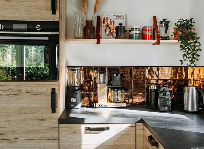 Stylish kitchen in Holiday Home in Nunspeet, Veluwe, with modern appliances and cozy dining area.
