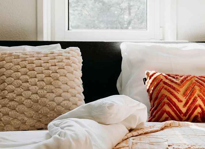 Modern bathroom in Holiday Home in Nunspeet, Veluwe, with stylish tile wall and artistic details.
