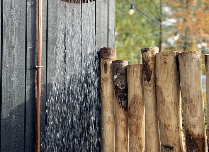 Enjoy the terrace at Cottage in Nunspeet, Veluwe, Gelderland, with an inviting dining table and green surroundings.