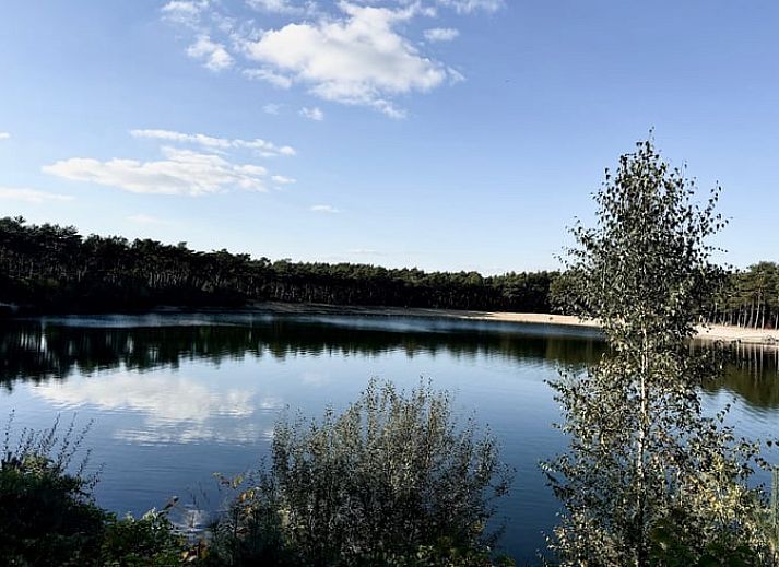 Stilvolle Ecke mit Rattanstuhl im Ferienhaus in Nunspeet, Veluwe, Gelderland, perfekt fuer Entspannung und Naturerlebnis.