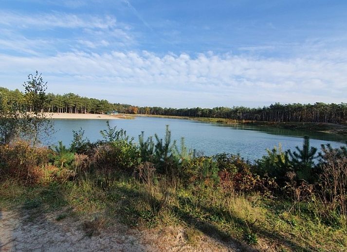 Vakantiehuis Jutta in Nunspeet op de Veluwe, Gelderland, omgeven door weelderige natuur en een serene vijver.