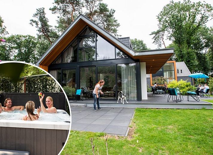 Erholungsvilla fuer 6 Personen Wellness mit Spa in Lunteren, Veluwe. Moderne Villa mit grosser Veranda und gruener Umgebung.