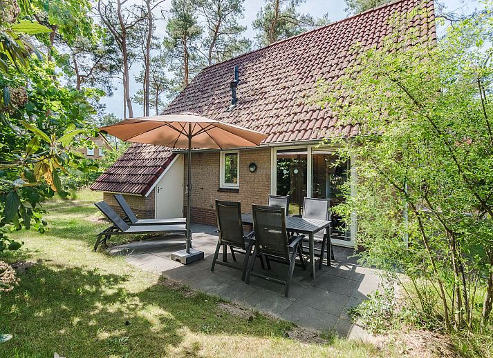 Dining area in 4-person bungalow 4L on Landgoed 't Loo, Oldebroek, Veluwe with large windows and access to terrace.