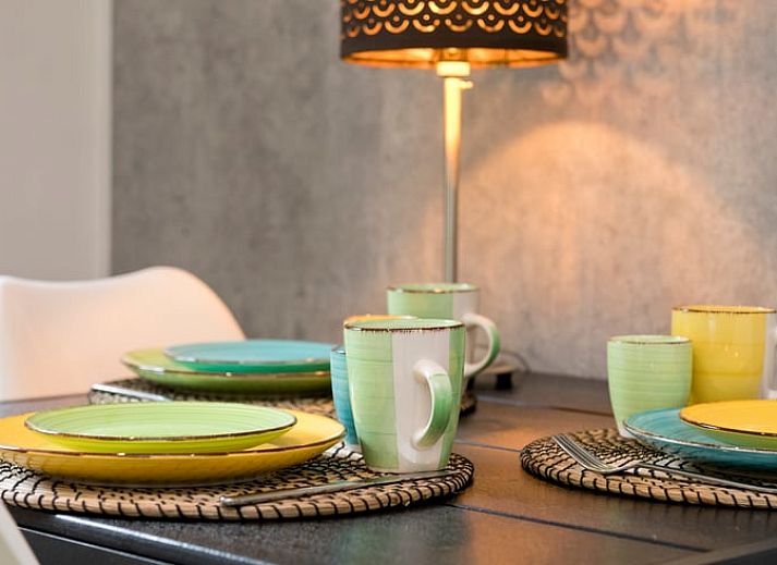 Terras van Vakantiehuis in Rheden met comfortabele stoelen in Veluwe, Gelderland.