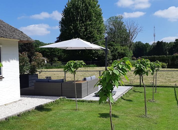 Stilvolle Essecke mit gelben Stuehlen im Ferienhaus in Heerde, Veluwe, Gelderland.
