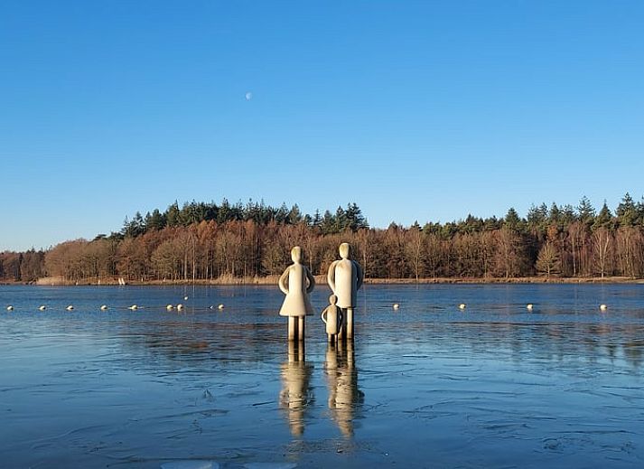 Gemuetlicher Innenraum mit Kamin im Ferienhaus in Heerde, Veluwe, Gelderland.