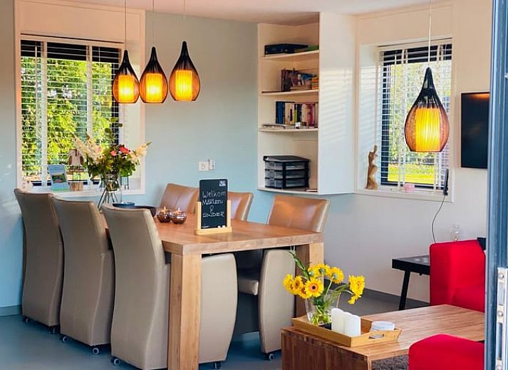 Terras van Vakantiehuis in Wapenveld met uitzicht op de tuin, Veluwe, Gelderland.